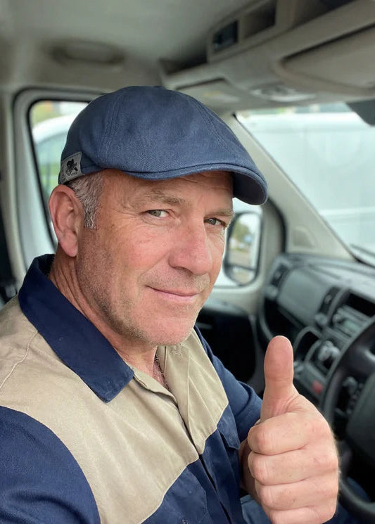 Customer wearing Summer Flat Cap- Low Profile